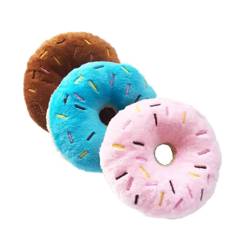Donut Plush Chew Toy for Puppies – Soft, Squeaky & Playful